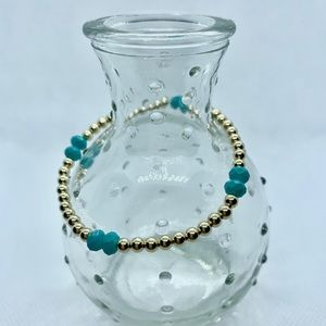 14k gold filled bead bracelet with blue accent